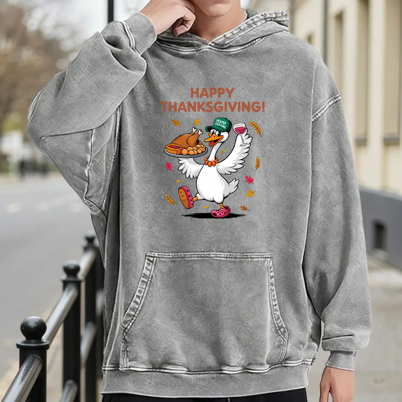 هوديي برسومات مغسولة كلاسيكية للرجال من Happy Thanksgiving، بلوفر ريترو متعثر، سويت شيرت كاجوال ملابس الشارع #1