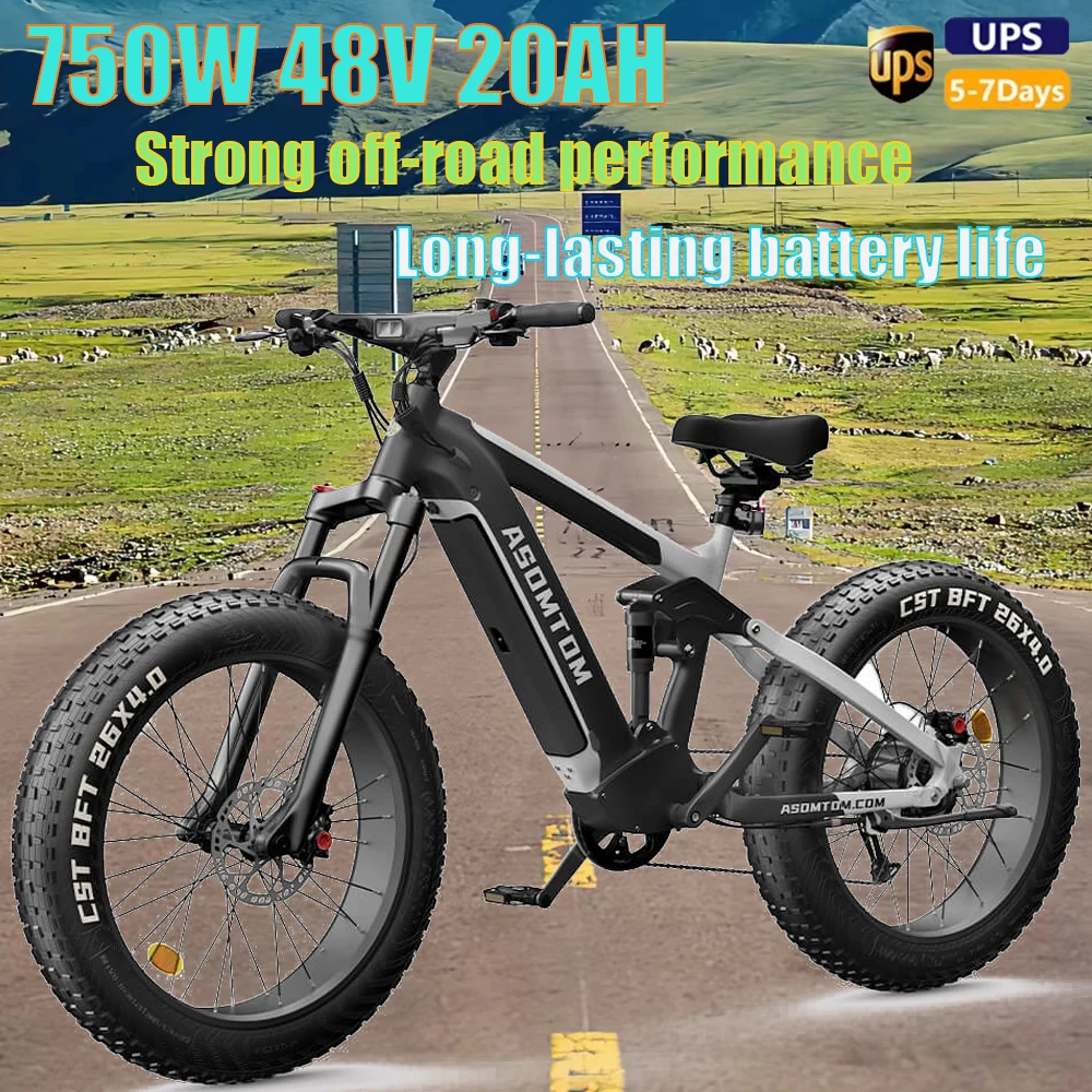 

SR6 26-дюймовый электрический велосипед с толстыми шинами, 750 Вт, бесщеточный двигатель, 48 В, 20 Ач, литиевая батарея, горный электрический велосипед для взрослых, внедорожный велосипед