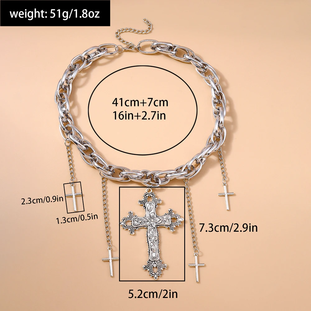 Aihua Goth Streetwear Grunge Big Cross Anhänger Halsketten für Frauen Männer Hals Kette Indie Schmuck Auf Den Hals E Mädchen Halsband – Detail 7