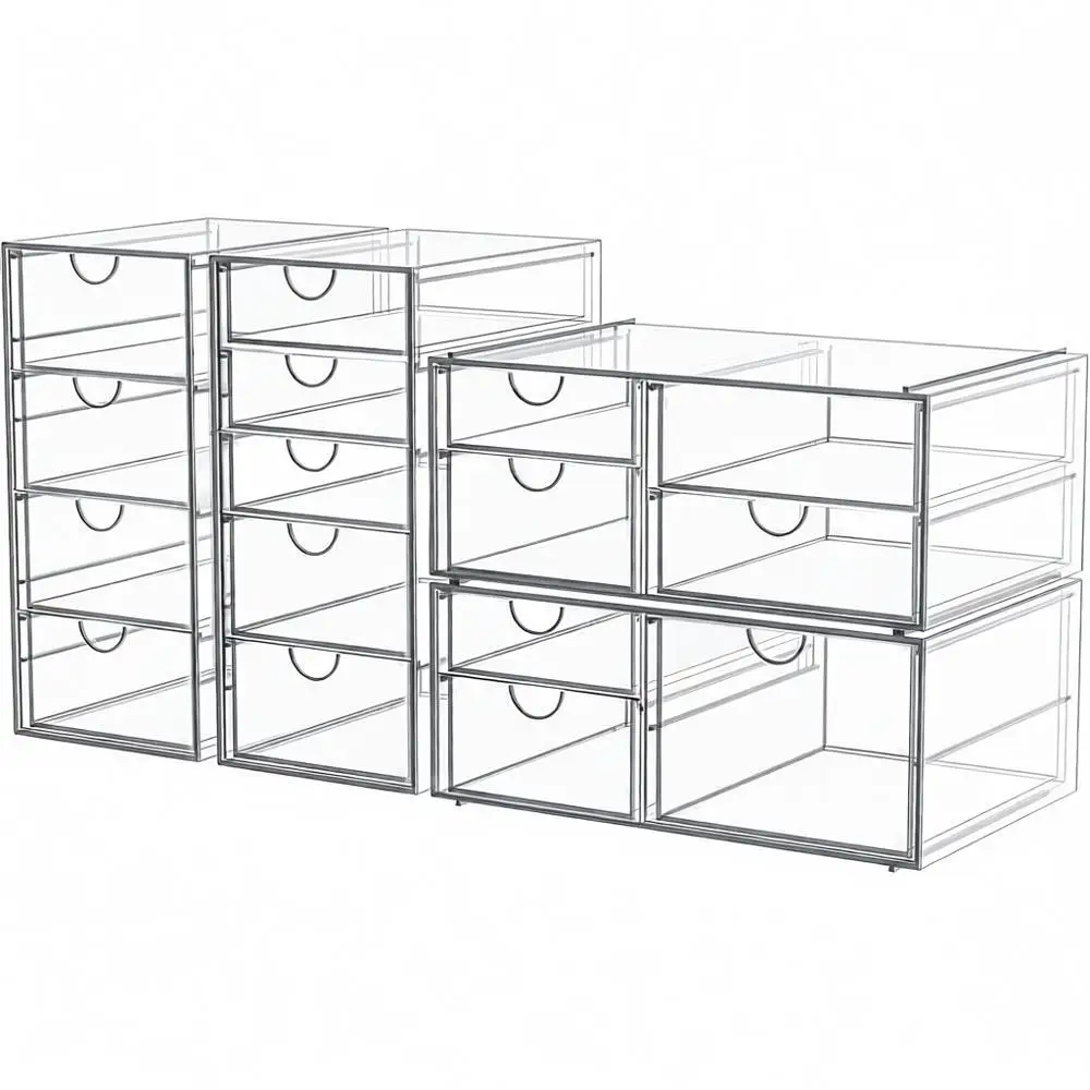 

Органайзер для косметики, 16 ящиков, набор из 4 предметов, прозрачный, для офисных принадлежностей, пылезащитный, для аксессуаров, косметики, настольный органайзер