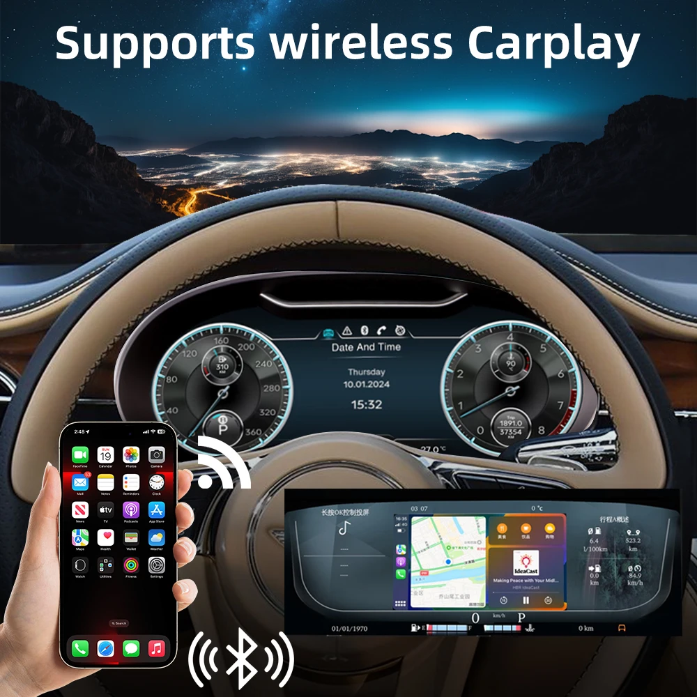 Digital Instrument Cluster For Bentley Flying Spur Continental GT 2012-2017 Speedometer,Dashboard,12.3 Inch Full LCD CarPlay