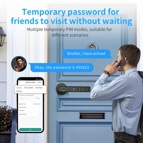Imagen 2 del producto Cerradura de puerta inteligente Tuya, cerradura electrónica con reconocimiento de huellas dactilares Bluetooth, sistema de automatización del hogar Smart Life, compatible con Hotel y oficina