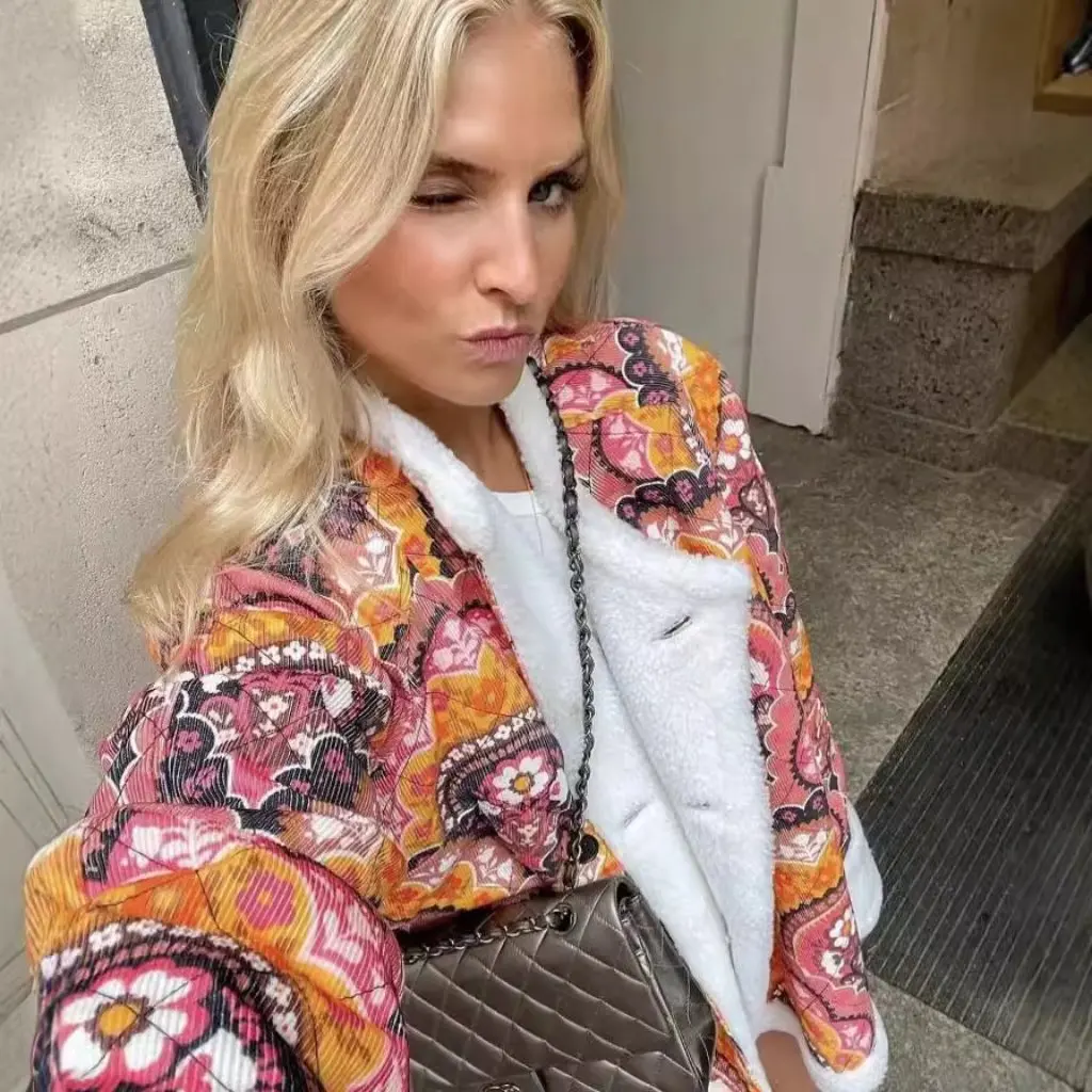 

Женская хлопковая куртка из овечьей шерсти с принтом взрывов, модная в европейском и американском стиле