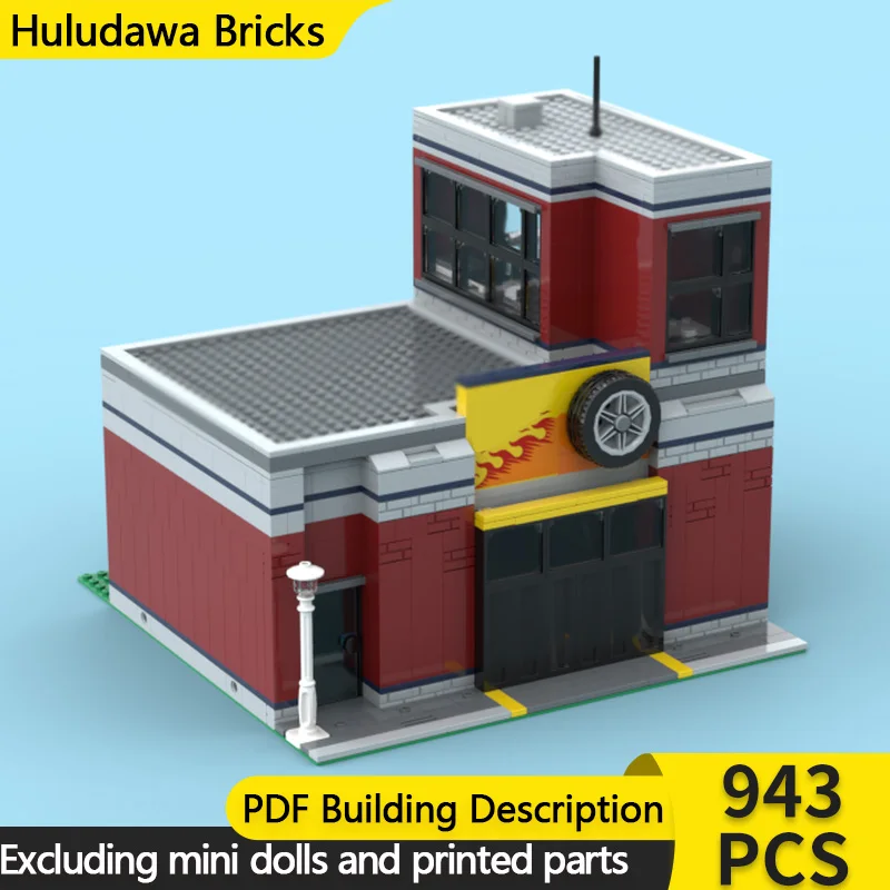 City Street View Model MOC Building Brick Tuning Center Workshop Modular Technology Children Holiday Gifts Assemble Toys Suit