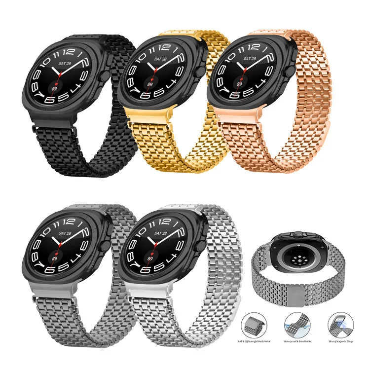 Ремешок для часов из нержавеющей стали подходит для аксессуаров для часов Samsung Ultra 47 мм со сменной конструкцией магнитной петли из девяти бусин