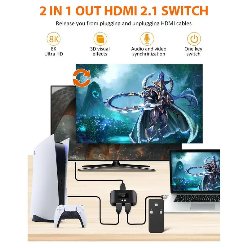2X1 HD Multimedia Interface Switcher High Resolution 8K HD Multimedia Interface Switcher Portable HD Multimedia Interface