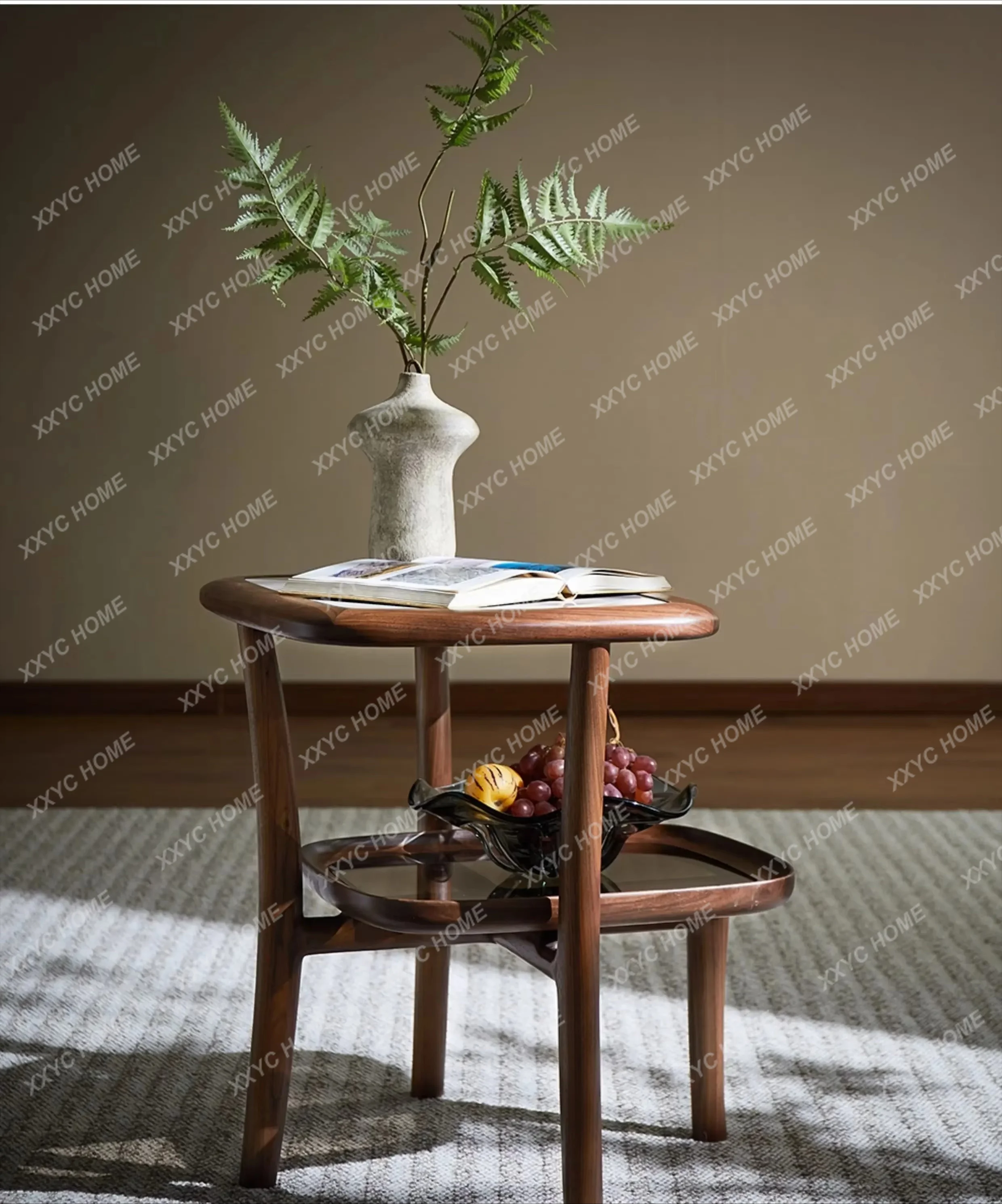 HJ  solid wood rock slab edge few North American black walnut can be stored mobile side few living room home coffee tab