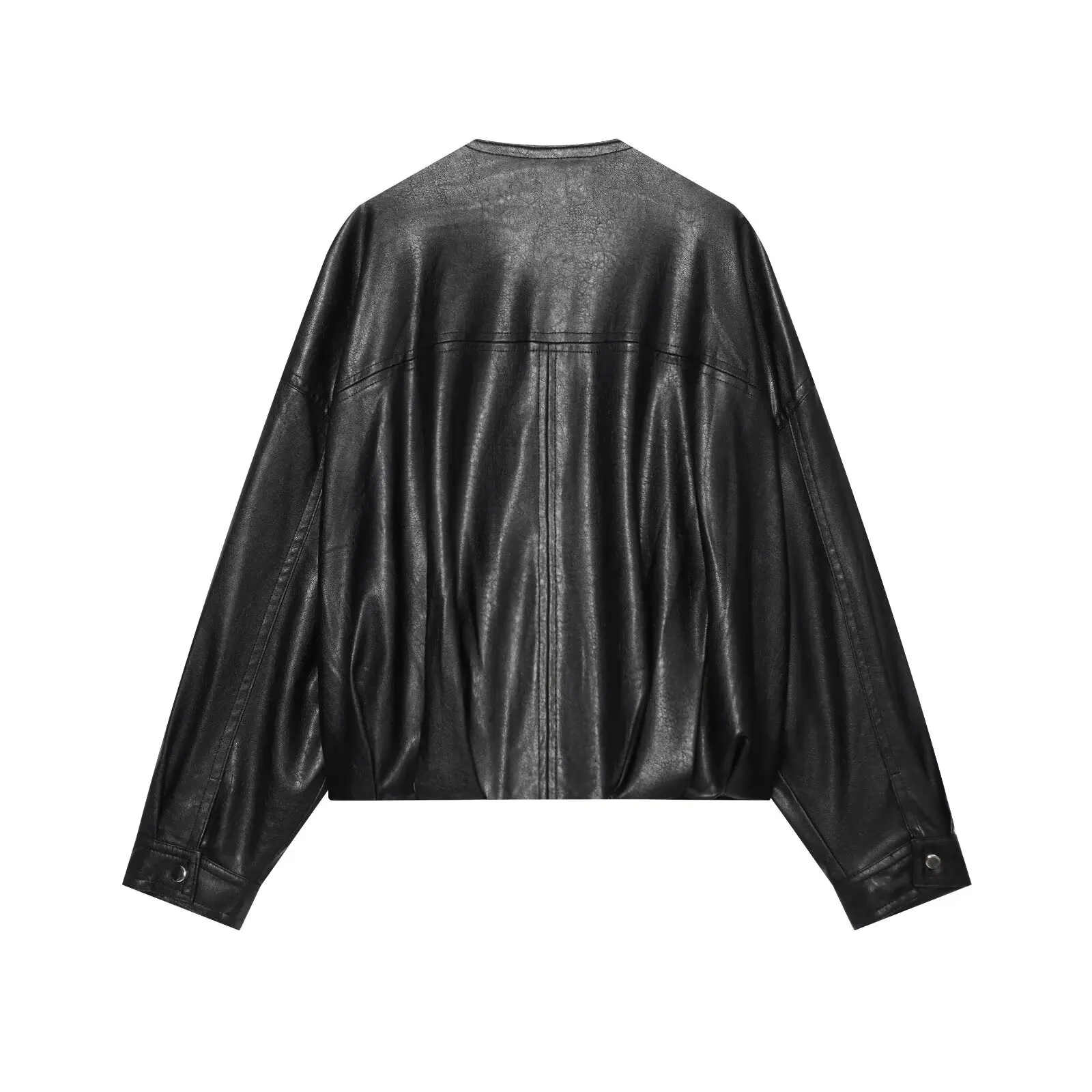 Guobioziy Women's Leather Jacket 2026 Fall New O-Neck Pocket Fashion Loose Zipper Women's Coat Women's Winter Jacket