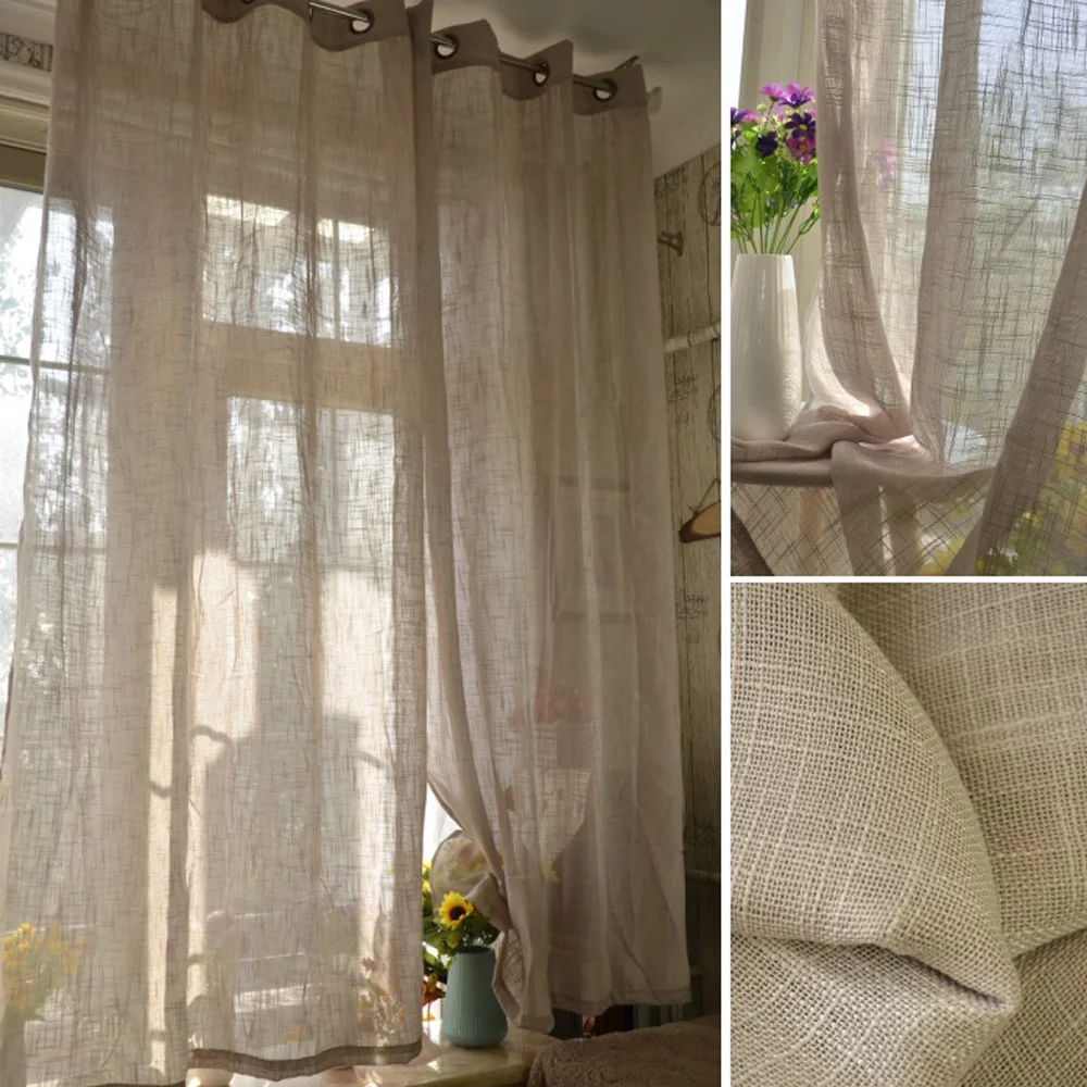 Modern Linen Textured Curtains for Living Room Beige Grommet Top Window Treatments for Bedroom Nordic Solid Color Short Curtain