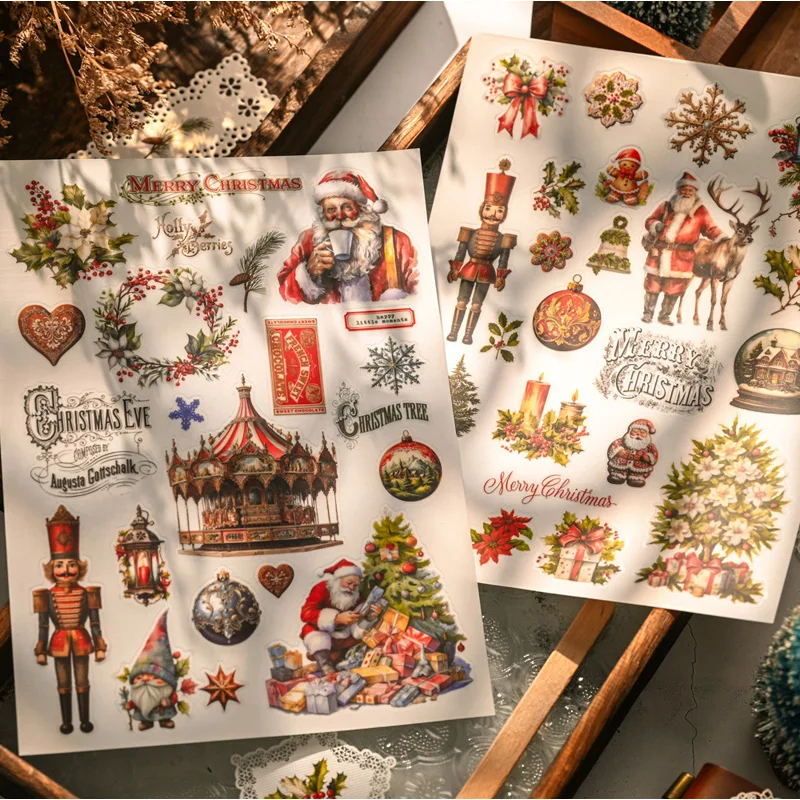 2 Sheet Large Christmas RUB ON Transfer Stickers Junk Journal Collage Gingersnap Stickers DIY Album Scrapbooking Craft Stickers