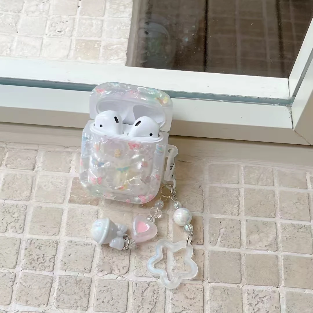 Чехол с текстурой ракушки и бабочки в виде свежего цветочного сада для AirPods 1, 2, 3, 4 Pro 3, чехол для наушников с цветочным браслетом для AirPod Pro3