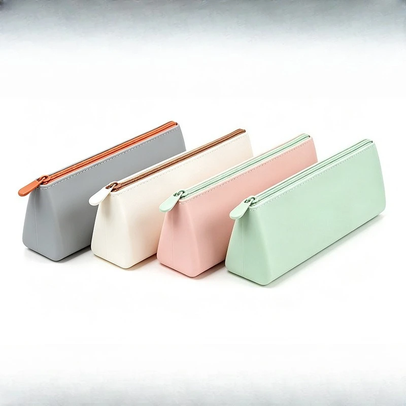 New Large Capacity Multifunctional Silicone Triangular Pencil Case, Waterproof Washable Stationery Cosmetic Storage Bag