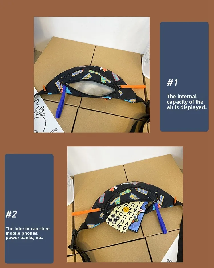 New Trendy Sports Chest Bag, Fashionable Student Shoulder Crossbody Bag, Nylon Ethnic Style Couple Printed Small Bag, Casual