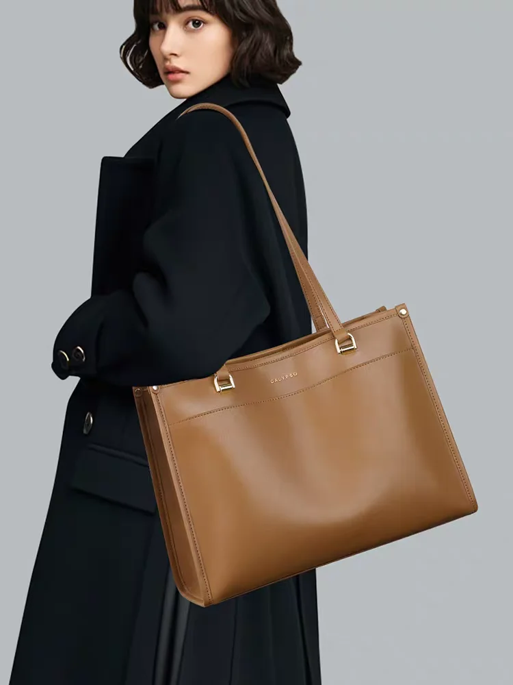 حقيبة سفر نسائية للأعمال الحقيقية ذات سعة كبيرة من الجلد الناعم الراقية، يمكن حمل حقيبة اليد على كتف واحد