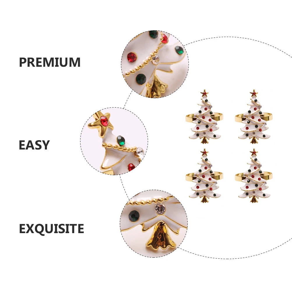 

4pcs Napkin Rings Christmas Decor Zinc Alloy Easy Clean for Hotel Restaurant Xmas Party Table Accessories