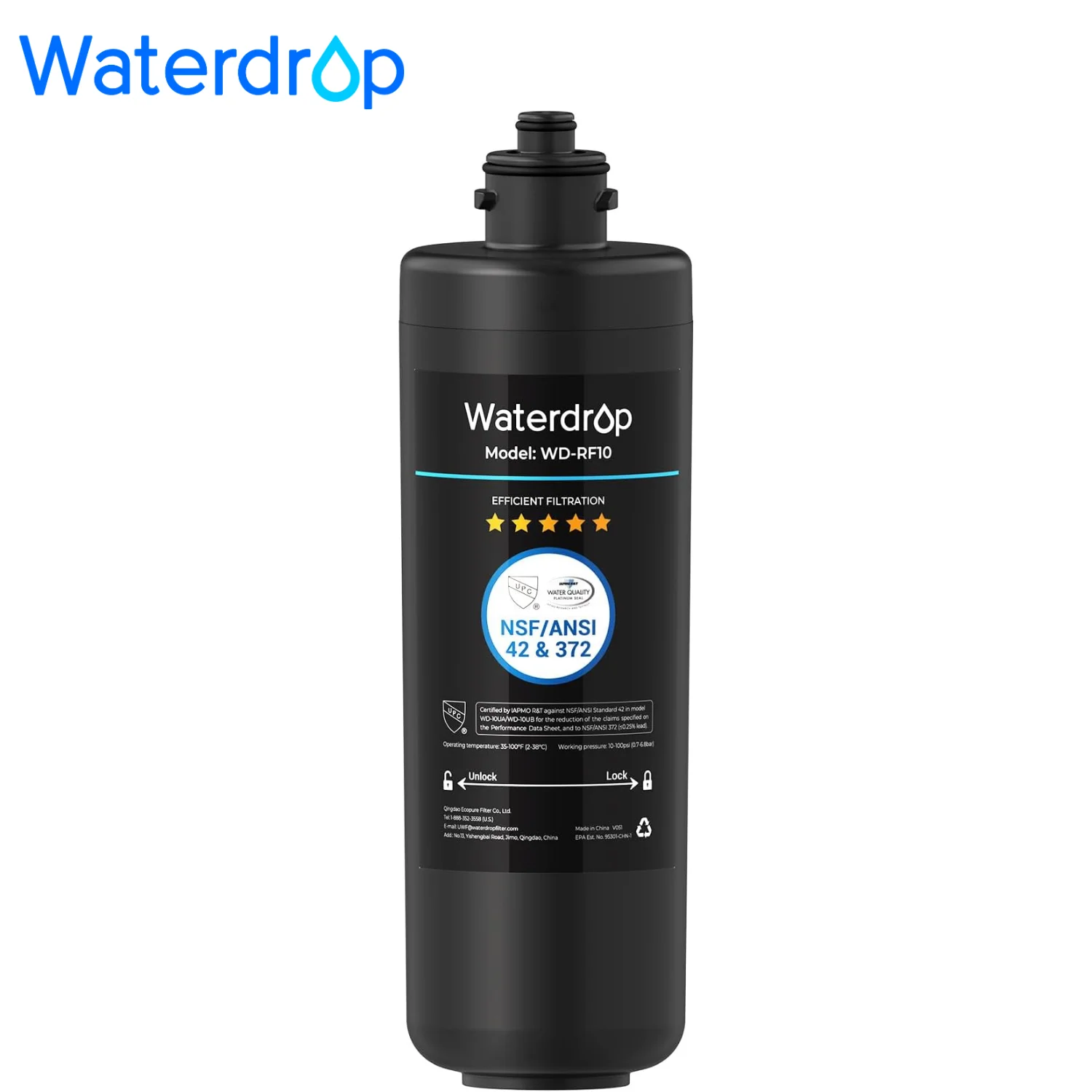 Waterdrop RF10 Water Filter Replacement for Waterdrop 10UA/10UB/10UB-B Under Sink Water Filter, Reduces PFAS, PFOA/PFOS, Lead, Chlorine, Bad Taste & Odor, NSF/ANSI 42 Certified, 1 Year, 1 Pack