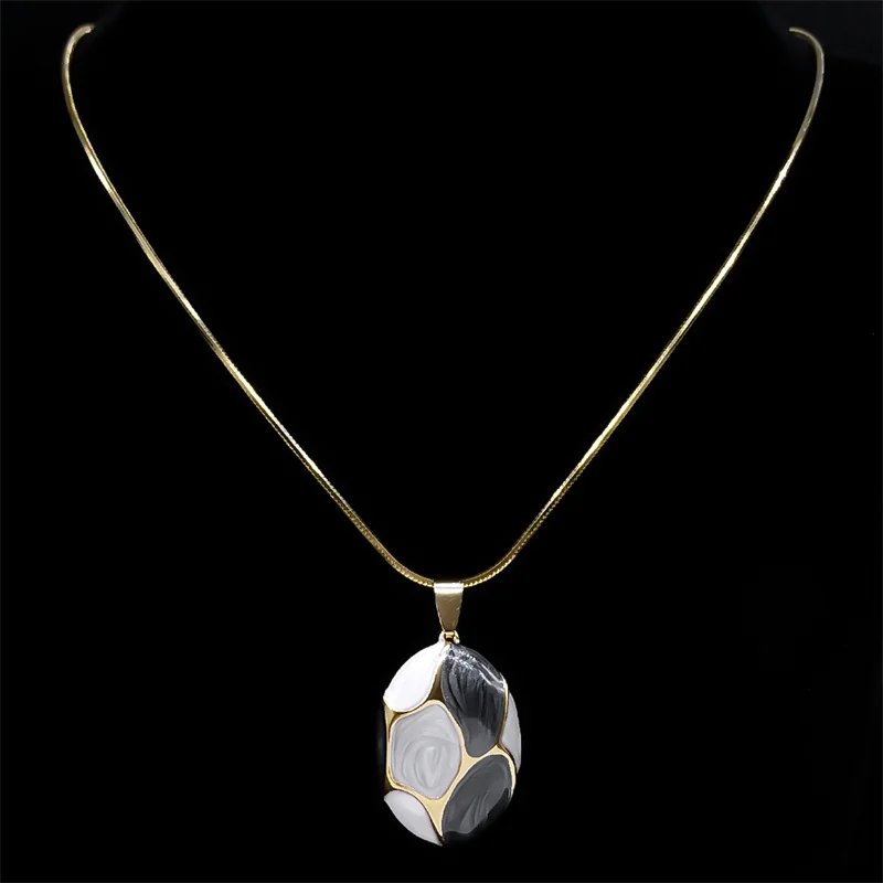 Trendige Rosa Blaue Schwarze Charm-Oval-Anhänger-Halsketten für Frauen und Mädchen, Edelstahl, Goldfarben, Damen-Kette, Boho-Geschenk-Schmuck – Detail 8