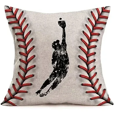 Retro Ball Theme Linen Square Pillow Cover Baseball Football Cushion Cover Black Pillowcase for Boys