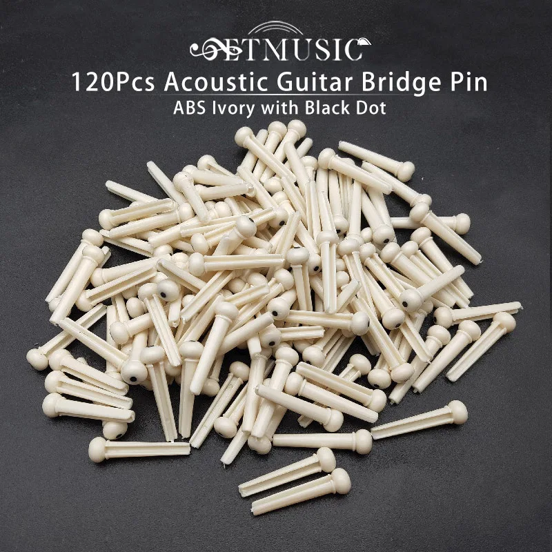 120 Pcs Lvory White Plastic Guitar Bridge Pins for Folk Acoustic Guitar With Black Dot Inlay