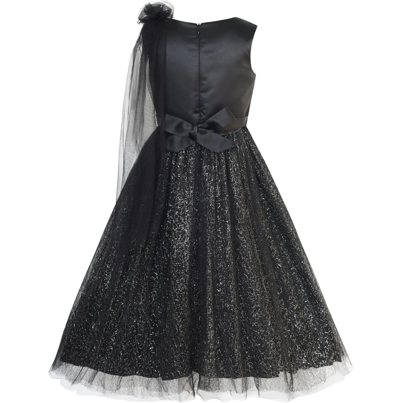 Girls Dress Black Sparkling Tulle Lace Party Prom Gown