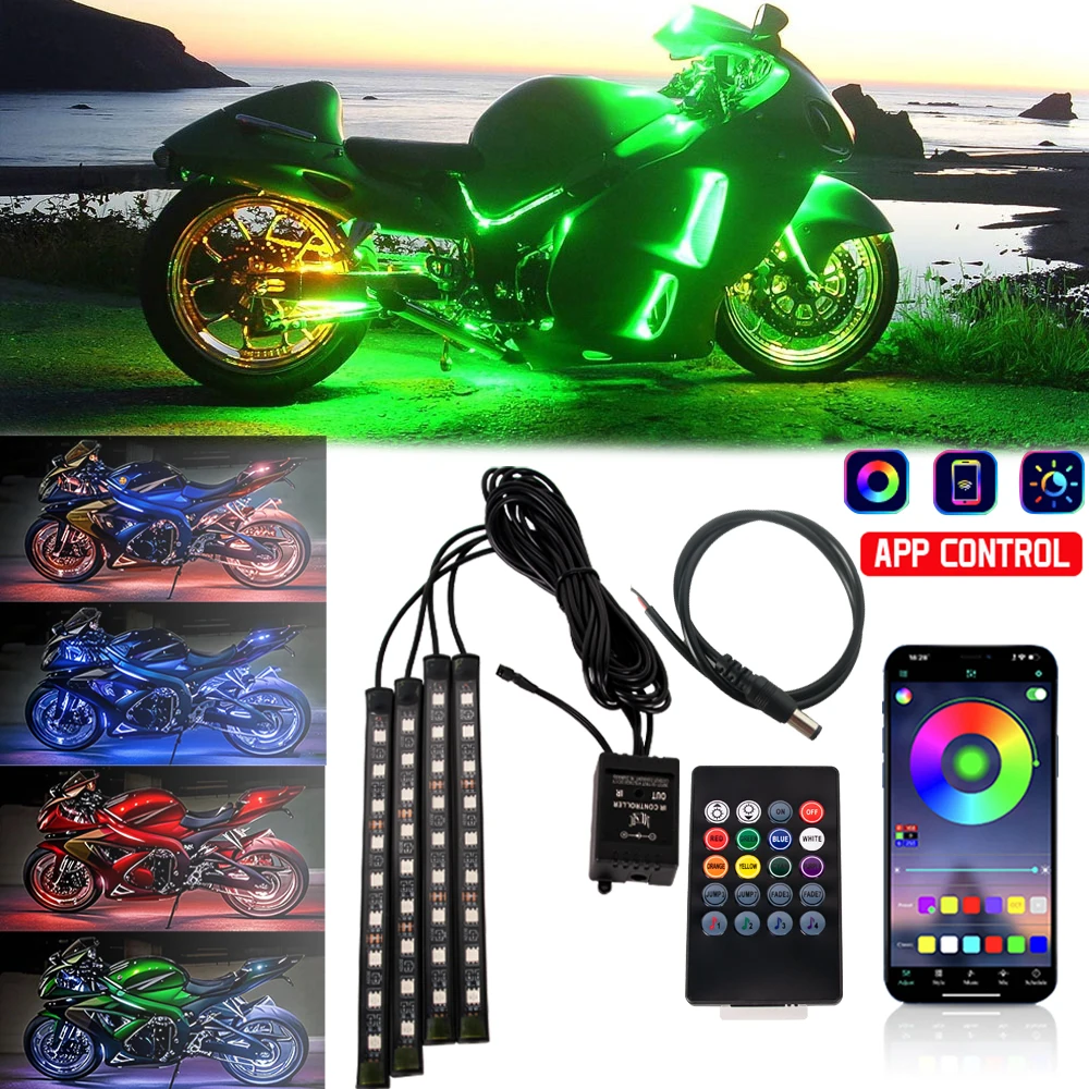 دراجة نارية جو مصباح ليد شرائط مقاوم للماء RGB اللاسلكية RF التحكم عن بعد APP دراجة نارية أضواء الزخرفية العالمية