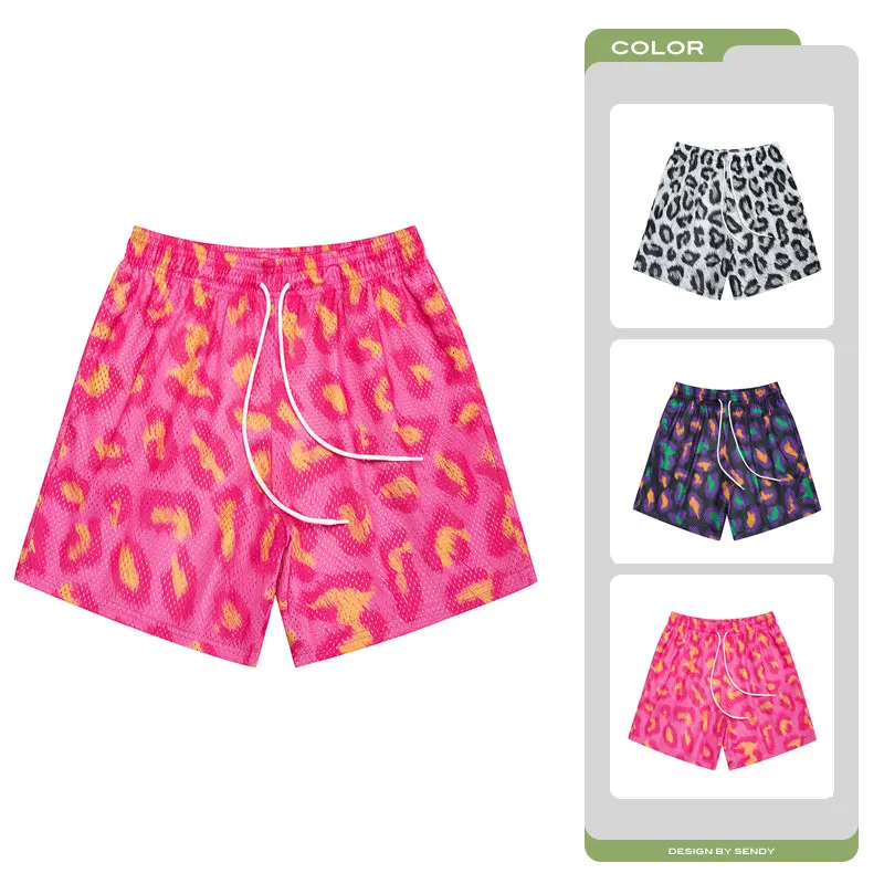 Nowe letnie szorty w stylu amerykańskim, luźne spodnie sportowe dla par, modne luźne męskie spodnie do koszykówki w panterkę