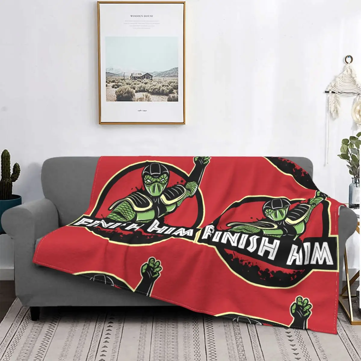 Reptile Finish Him Mortal Kombat Fighting Game Blanket Plush All Season Breathable Thin Throw Blankets For bed Plush Thin Quilt