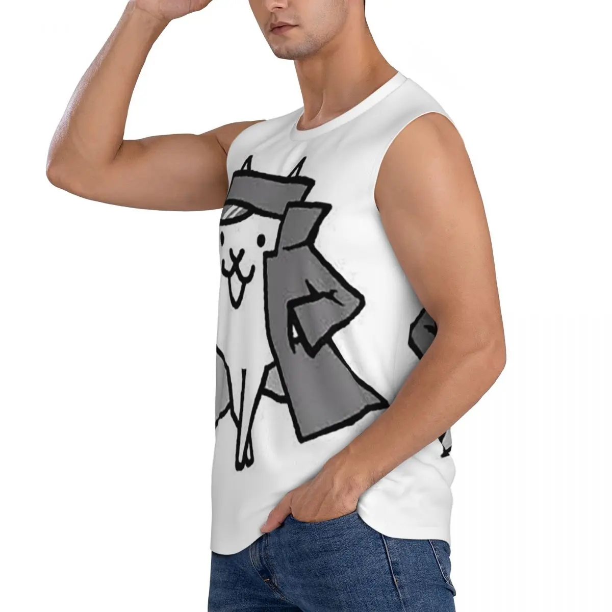 Gato Jotaro Battle Cats Men Sleeveless Tank Tops Quick Dry Breathable Gym Fitness Running Summer Casual Sport Vest