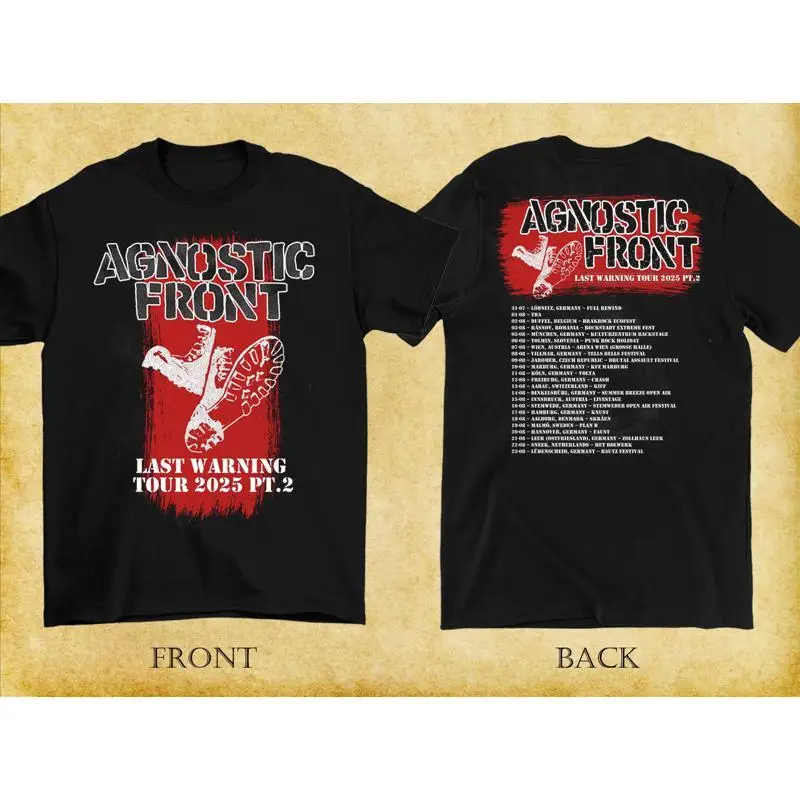 2 Sides Agnostic Front Last Warning Tour 2025 T Shirt Black S 5XL E1808