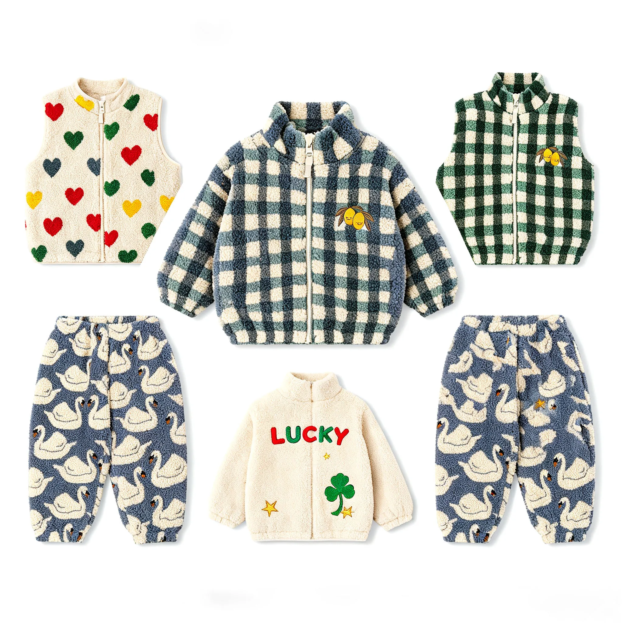 KS Brand Winter Baby Girls Boys Lambswool Cherry Jackets Kids Clothes Boys Sequin Cartoon Outerwear Children's Coats 1-9Yrs