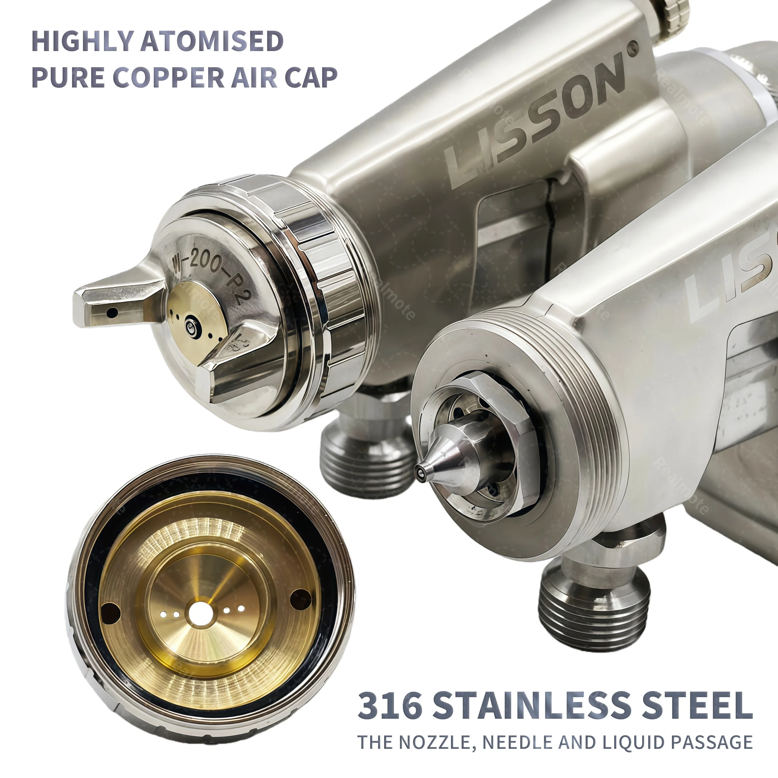 WA-200 Industrial Spray Gun – Pure Copper Air Cap, 316 Stainless Steel Nozzle , Highly Atomized for Robotic Painting