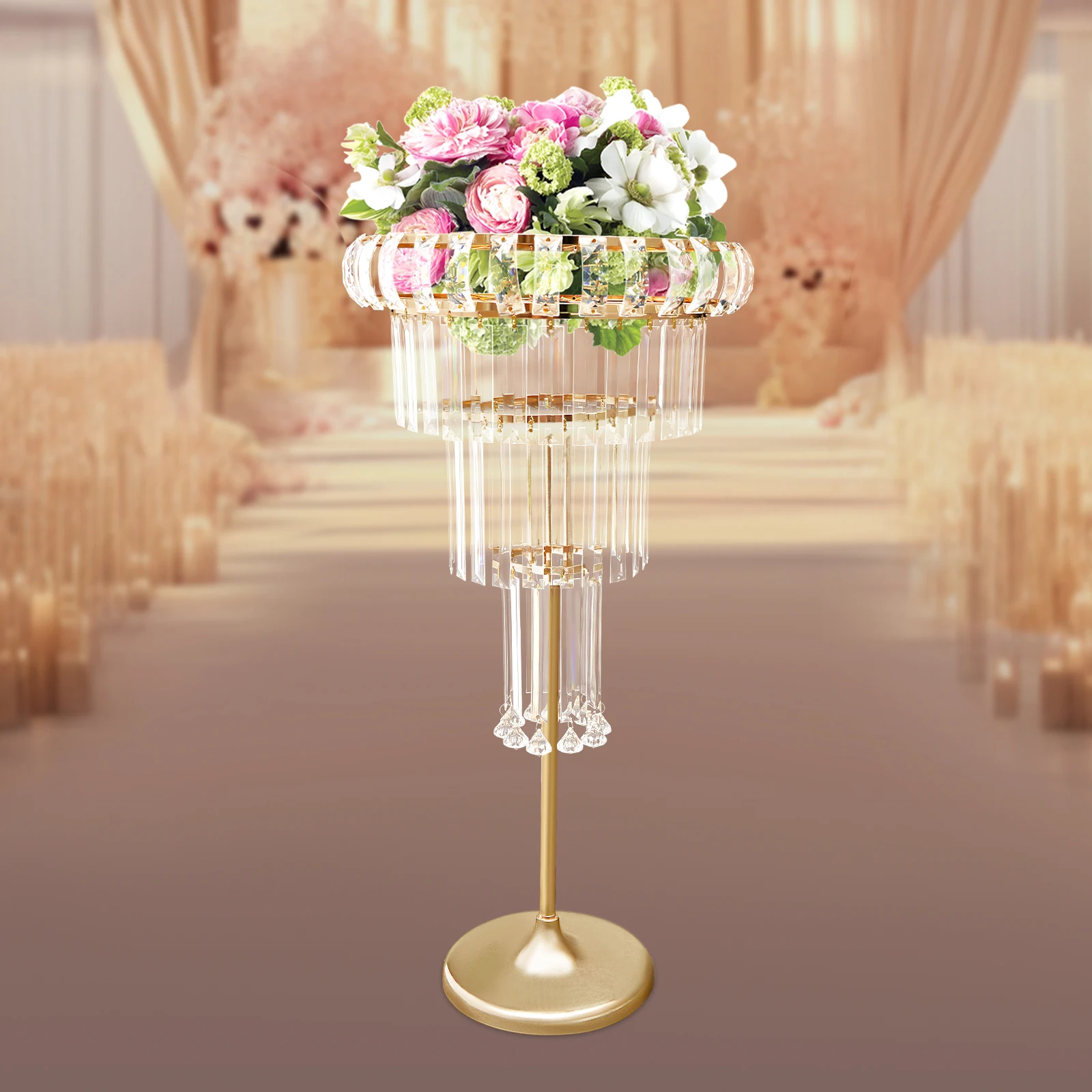 Gold Flower Stand Easy To Store and Carry Rust-resistant Wedding Flower Stand 4 Tier Flower Stand  Personalized Backdrop