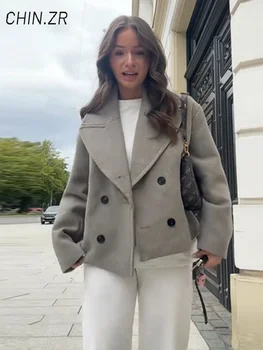Elegant Women's Short Woolen Coats Loose Lapel Double Breasted Full Sleeve Female Jacket 2026 Autumn Lady Solid Warm Outwear 3 Elegant Women's Short Woolen Coats Loose Lapel Double Breasted Full Sleeve Female Jacket 2026 Autumn Lady Solid Warm Outwear 3