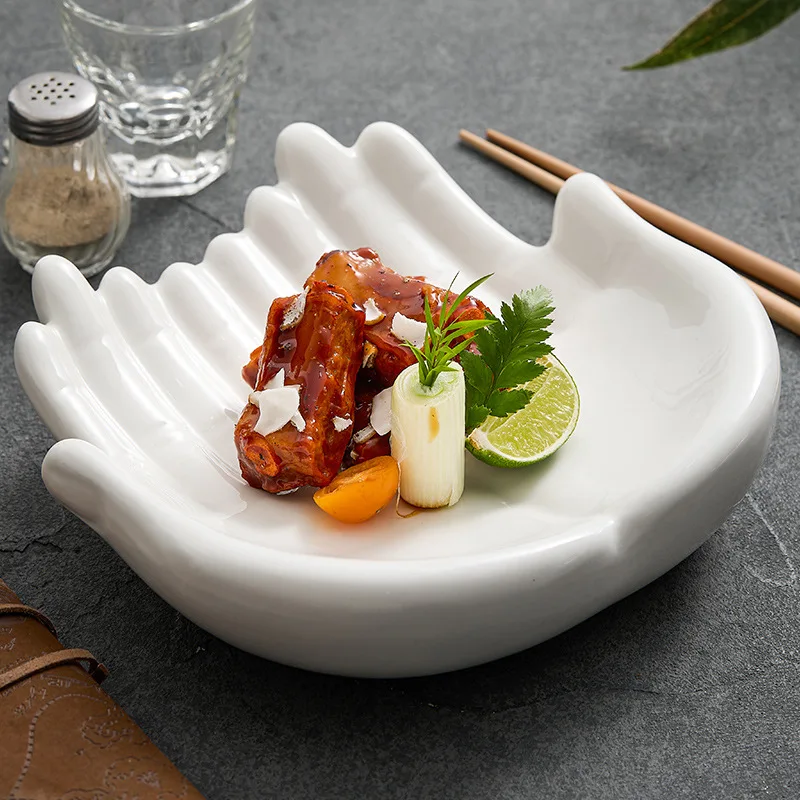 

Creative Shaped Double-layer Buddha Hand Ceramic Plate, 9-inch High-end Ceramic Tableware and Plate, Japanese Sushi Plate