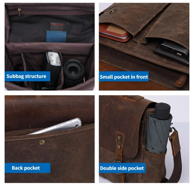Retro crazy horse bolsa de couro para homens negócios masculinos cera óleo lona maleta dos homens diagonal portátil bolsa ombro bolsas luxo