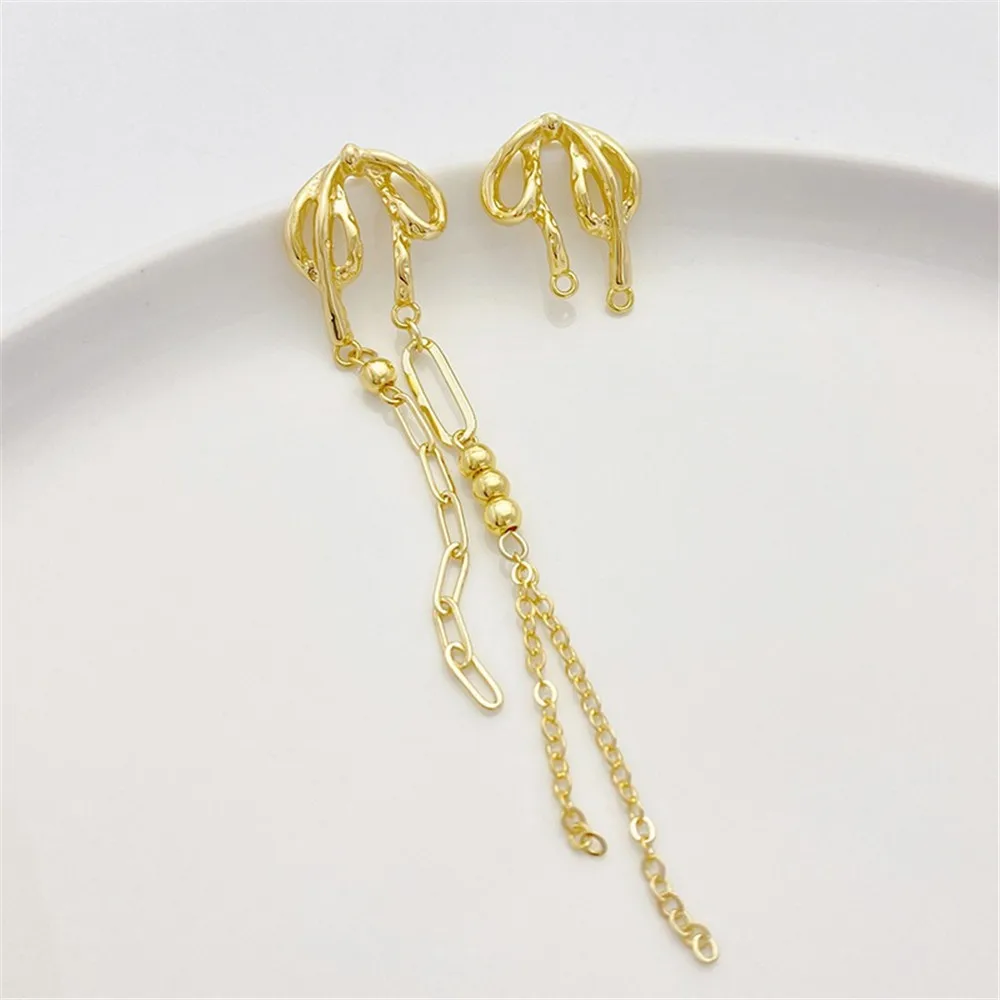 

14K Gold-plated Earrings with Double Hanging Bows Handmade Diy Homemade Earrings Accessories Materials E081