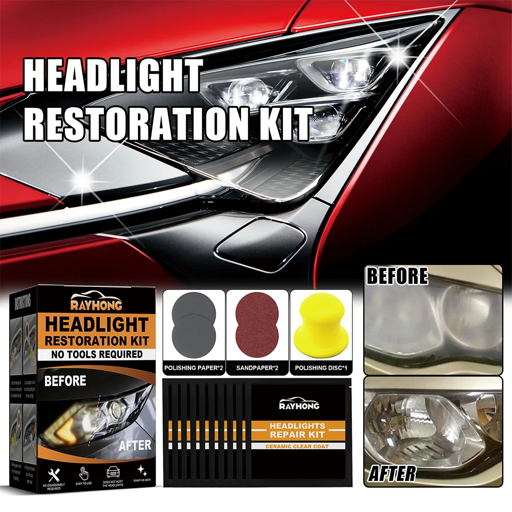 

Car Headlight Restoration Set Ceramic Headlight Restoration Kit Headlamp Cover Scratch Remover for Car Taillight Headlight