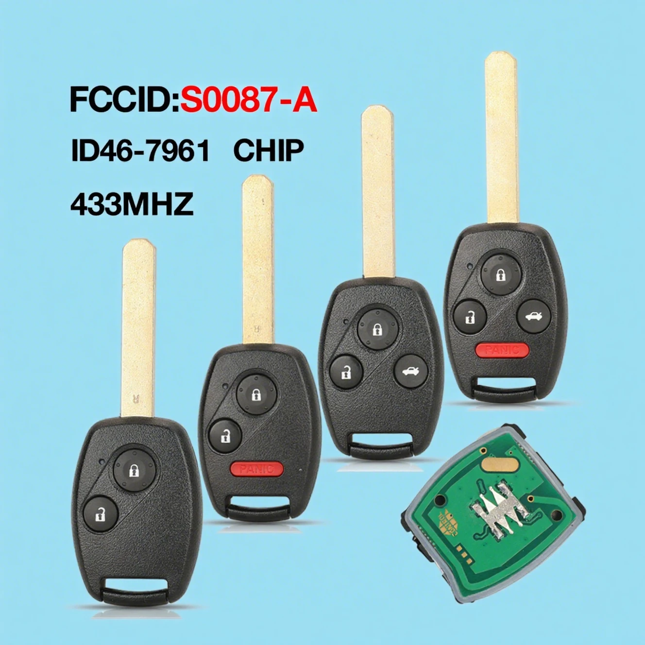 

jingyuqin ID46Chip 433Mhz Remote Car Key For Honda S0087-A Accord Element Pilot Civic CR-V HR-V Fit Insight City Jazz Odyssey