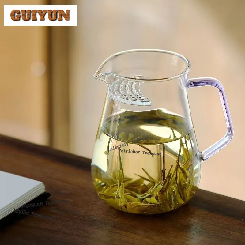550ml Heat-resistant Crescent Filter Glass Tea Pitcher Divide Tea Cha Hai Dispenser Justice Cup Fair Mug Tableware Accessories