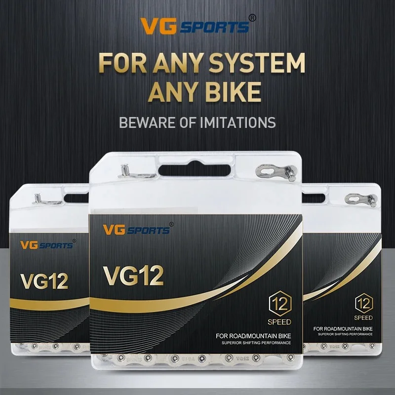 VG Sports MTB 12 Speed Chain Lightweight 12s  System Connector Included 126 Links for Bicycle Parts Silver Rainbow Titanium