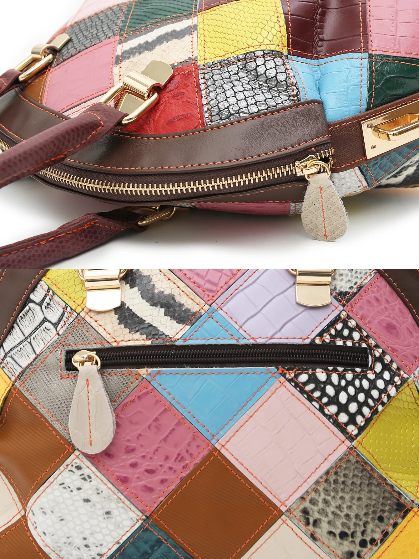 SC unikalny Design kobiety prawdziwy Top skórzany-torby z uchwytami losowy kolor jagnięca skóra Patchwork torebki w kształcie muszli crossbody