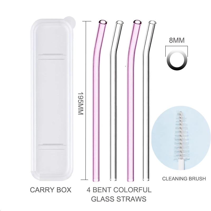 Carry Box Multi-Color Glass Straws Set Eco-friendly Reusable Drinking Straws for Cocktail Smoothie Milkshake