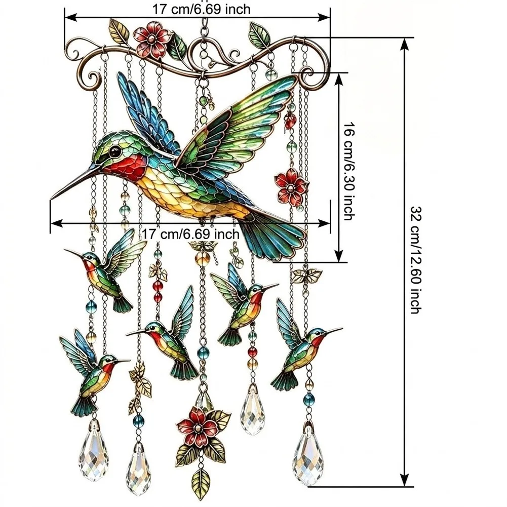 Printed For Acrylic Bird Wind Chime For Outdoor Patio Yard Garden Decor Hummingbird Hanging Pendant Wind Chime