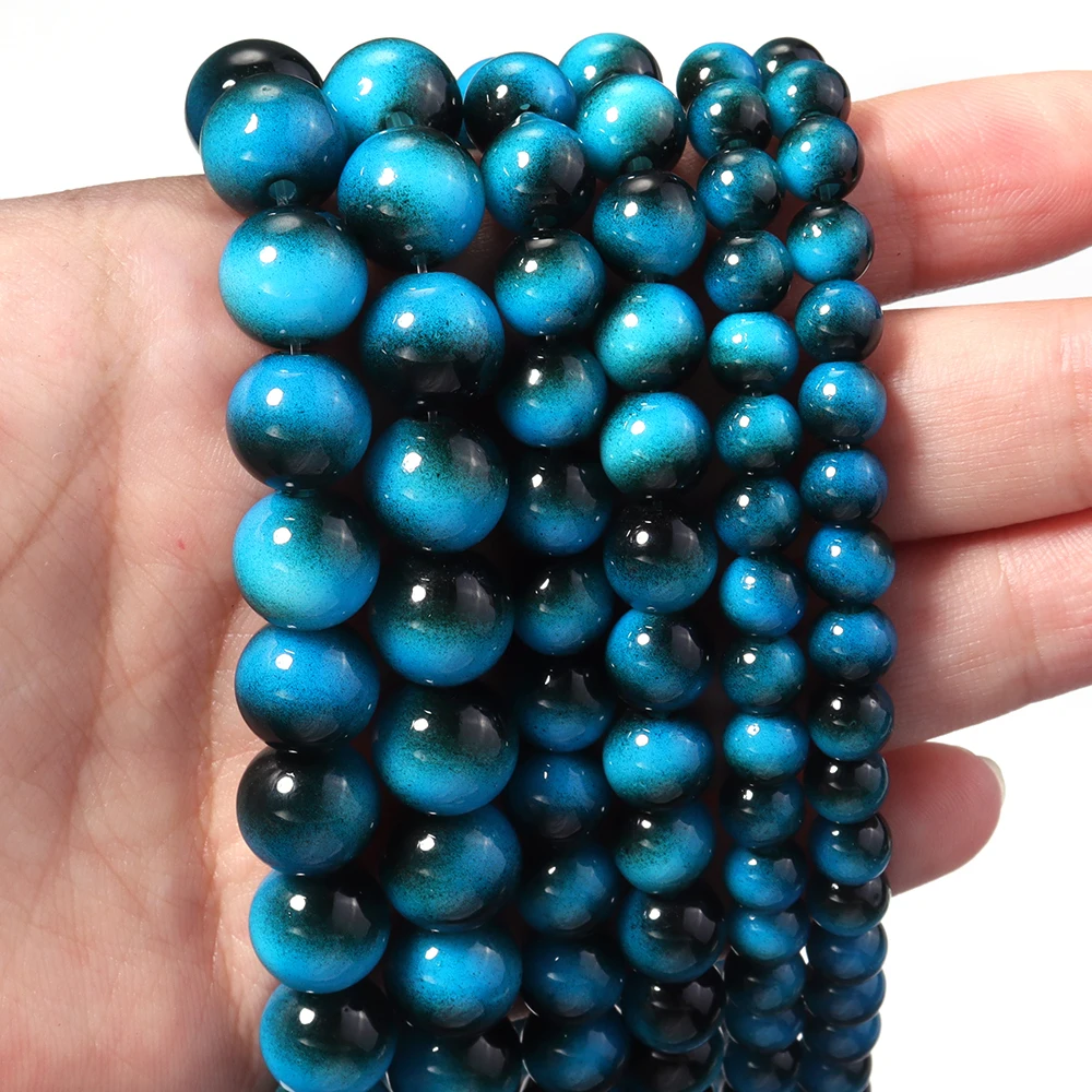 1 Strand 6/8/10mm Imitation Tiger Eye Glass Beads Lake Blue Round Loose Spacer Beads For Jewelry Making DIY Necklace Bracelet