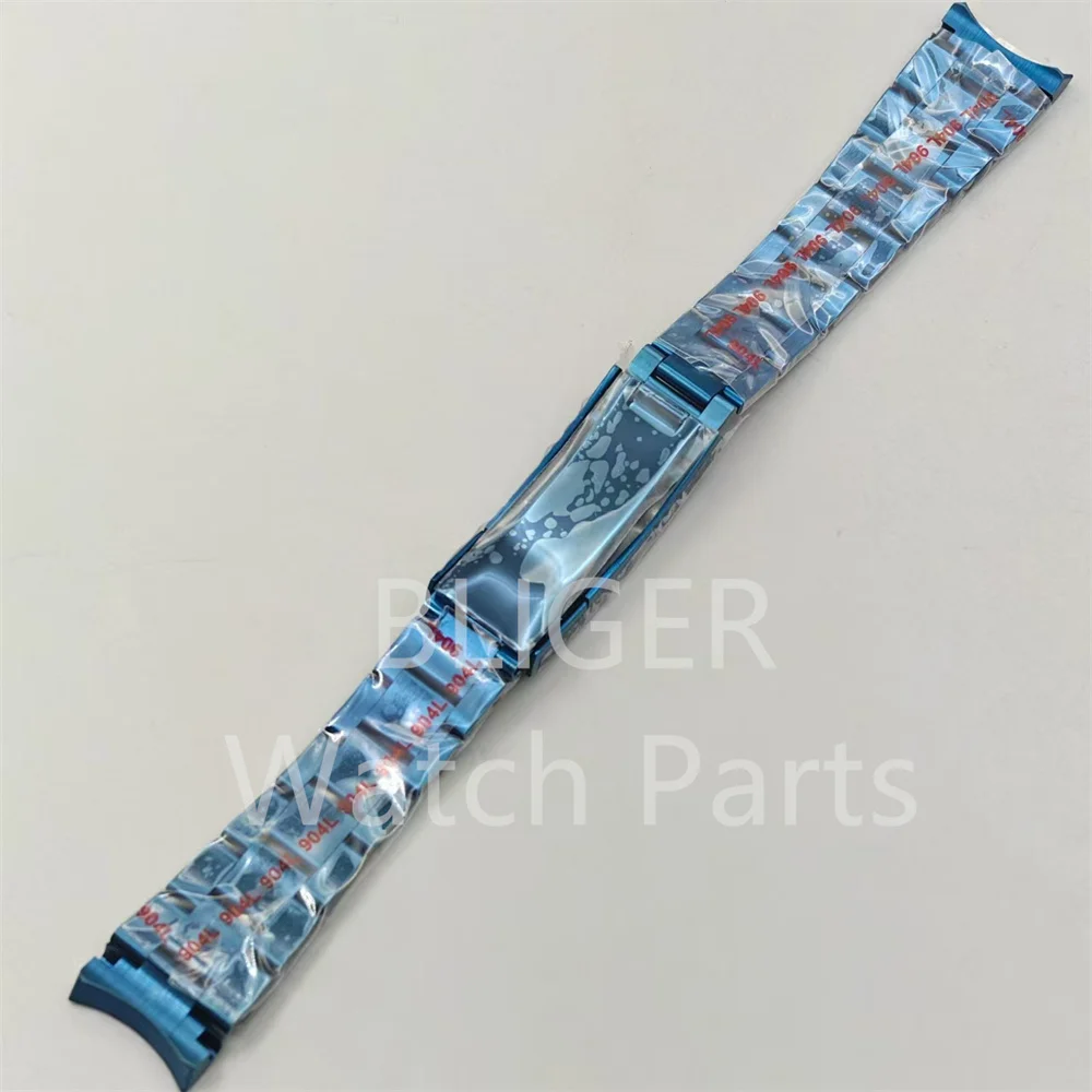 BLIGER 20mm blue bracelet 904L stainless steel band folding buckle fit 36/39/40mm case