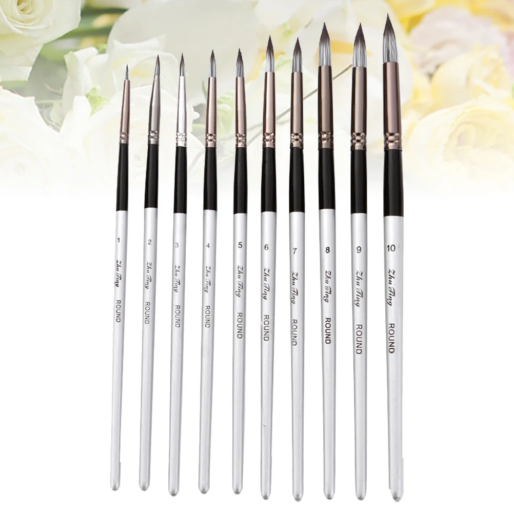 

10pcs Watercolor Paint Brushes Set Nylon Bristle Fine Tip For Acrylic Oil Gouache Painting Miniature Art Drawing Tools