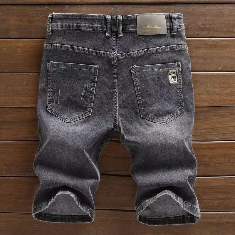 High-end 2025 Trendy Brand High-elastic Denim Shorts for Men To Wear Summer Thin Trend Patch Embroidered Half Work Half Pants