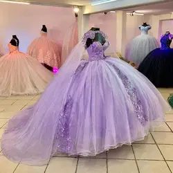 ANGELSBRIDEP Lilac Quinceanera Dresses With Cape 3D Flowers Beading Appliques Vestidos De 15 Anos Birthday Party Customized