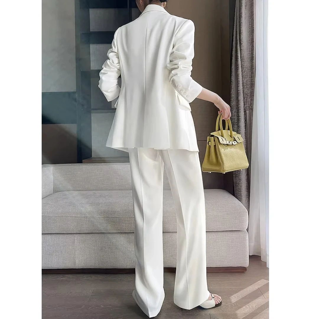 Women Suit 2 Pieces White Double Button With Lapel Solid For Wedding Banquet Party Business Work Office Set Blazer And Pants