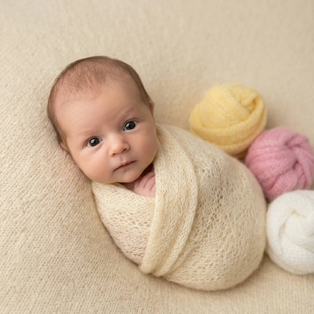 Newborn Photography Props Mohair Wrap Soft Knitted Stretchy Swaddle Blanket for Infant Baby Photo Shoot Studio Accessories